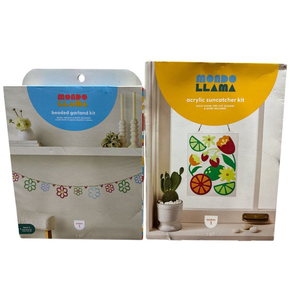 MONDO LLAMA Beaded Garland Kit & Acrylic Suncatcher Kit (2 pack bundle)